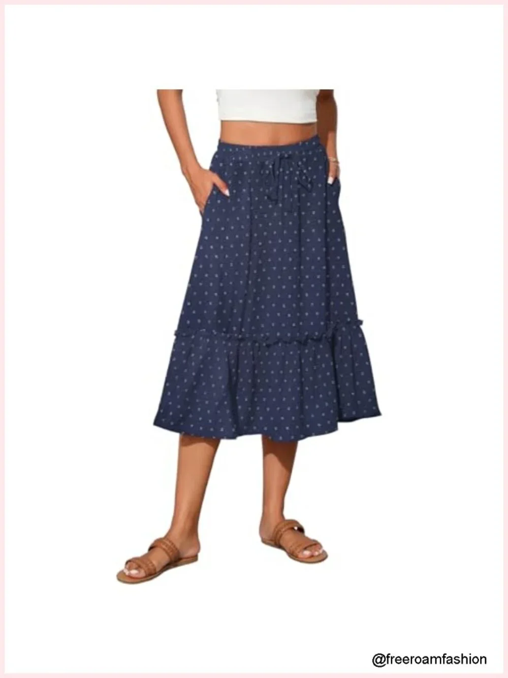 High Waist Tiered Skirts for Women Flowy Long with Pockets Elastic Waist A-Line